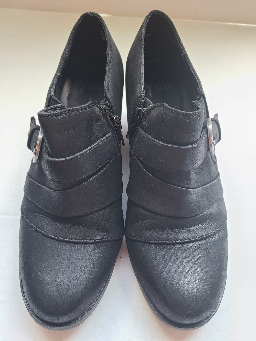Yuu Black Ankle Booties with Buckle Accent